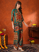 Thumbnail for Ethnic Printed Co-Ord Set, Teal - Hiral Fashion - Distacart