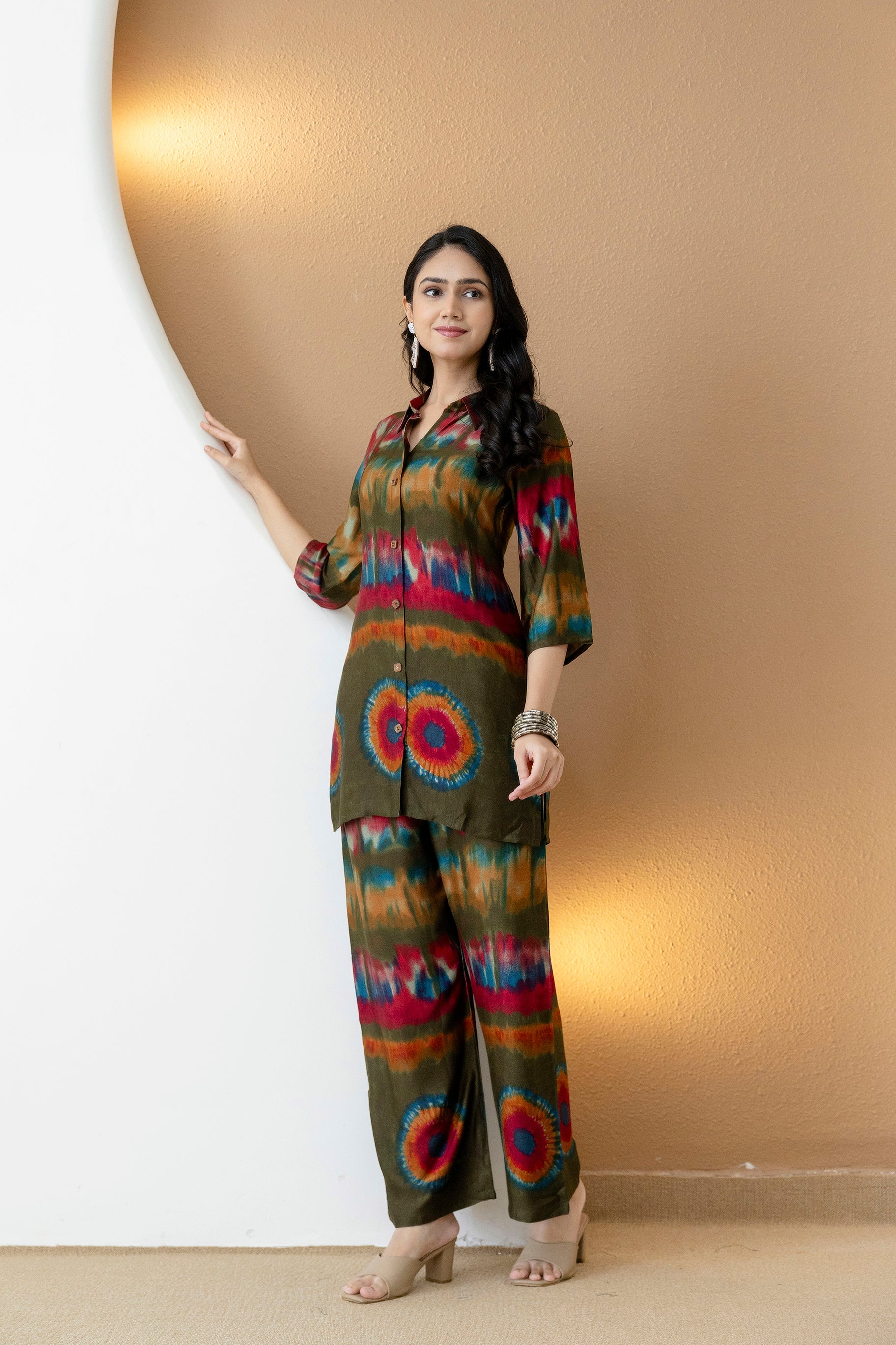 Vibrant Ethnic Co-Ord Set, Olive - Hiral Fashion - Distacart