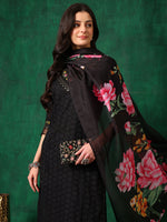 Thumbnail for Embroidered Chikankari Kurta With Pant & Printed Dupatta, Black - Hiral Fashion - Distacart