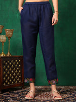 Thumbnail for Applique Placement Embroidered Kurta With Pant & Dupatta, Navy Blue - Hiral Fashion - Distacart