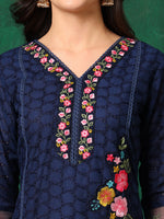 Thumbnail for Applique Placement Embroidered Kurta With Pant & Dupatta, Navy Blue - Hiral Fashion - Distacart