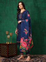 Thumbnail for Applique Placement Embroidered Kurta With Pant & Dupatta, Navy Blue - Hiral Fashion - Distacart