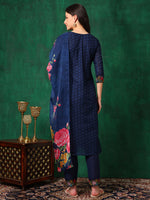 Thumbnail for Applique Placement Embroidered Kurta With Pant & Dupatta, Navy Blue - Hiral Fashion - Distacart