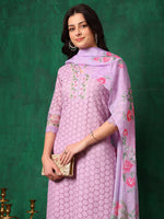 Thumbnail for Embroidered Chikankari Kurta With Pant & Dupatta, Lavender - Hiral Fashion - Distacart