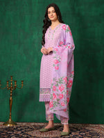 Thumbnail for Embroidered Chikankari Kurta With Pant & Dupatta, Lavender - Hiral Fashion - Distacart