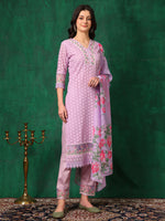 Thumbnail for Embroidered Chikankari Kurta With Pant & Dupatta, Lavender - Hiral Fashion - Distacart