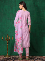 Thumbnail for Embroidered Chikankari Kurta With Pant & Dupatta, Lavender - Hiral Fashion - Distacart