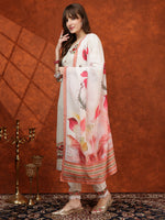 Thumbnail for Hand Embroidered & Chikankari Kurta With Pant & Floral Printed Dupatta, Cream - Hiral Fashion - Distacart
