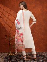 Thumbnail for Hand Embroidered & Chikankari Kurta With Pant & Floral Printed Dupatta, Cream - Hiral Fashion - Distacart
