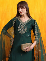 Thumbnail for Sequined Embroidered Kurta With Pant & Embroidered Dupatta, Bottle-Green - Hiral Fashion - Distacart