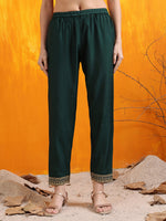 Thumbnail for Sequined Embroidered Kurta With Pant & Embroidered Dupatta, Bottle-Green - Hiral Fashion - Distacart