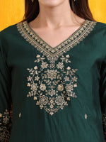 Thumbnail for Sequined Embroidered Kurta With Pant & Embroidered Dupatta, Bottle-Green - Hiral Fashion - Distacart