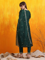 Thumbnail for Sequined Embroidered Kurta With Pant & Embroidered Dupatta, Bottle-Green - Hiral Fashion - Distacart
