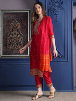 Thumbnail for Embroidered Kurta With Pant & Two Toned Embroidered Dupatta, Pink - Hiral Fashion - Dista