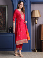 Thumbnail for Embroidered Kurta With Pant & Two Toned Embroidered Dupatta, Pink - Hiral Fashion - Dista
