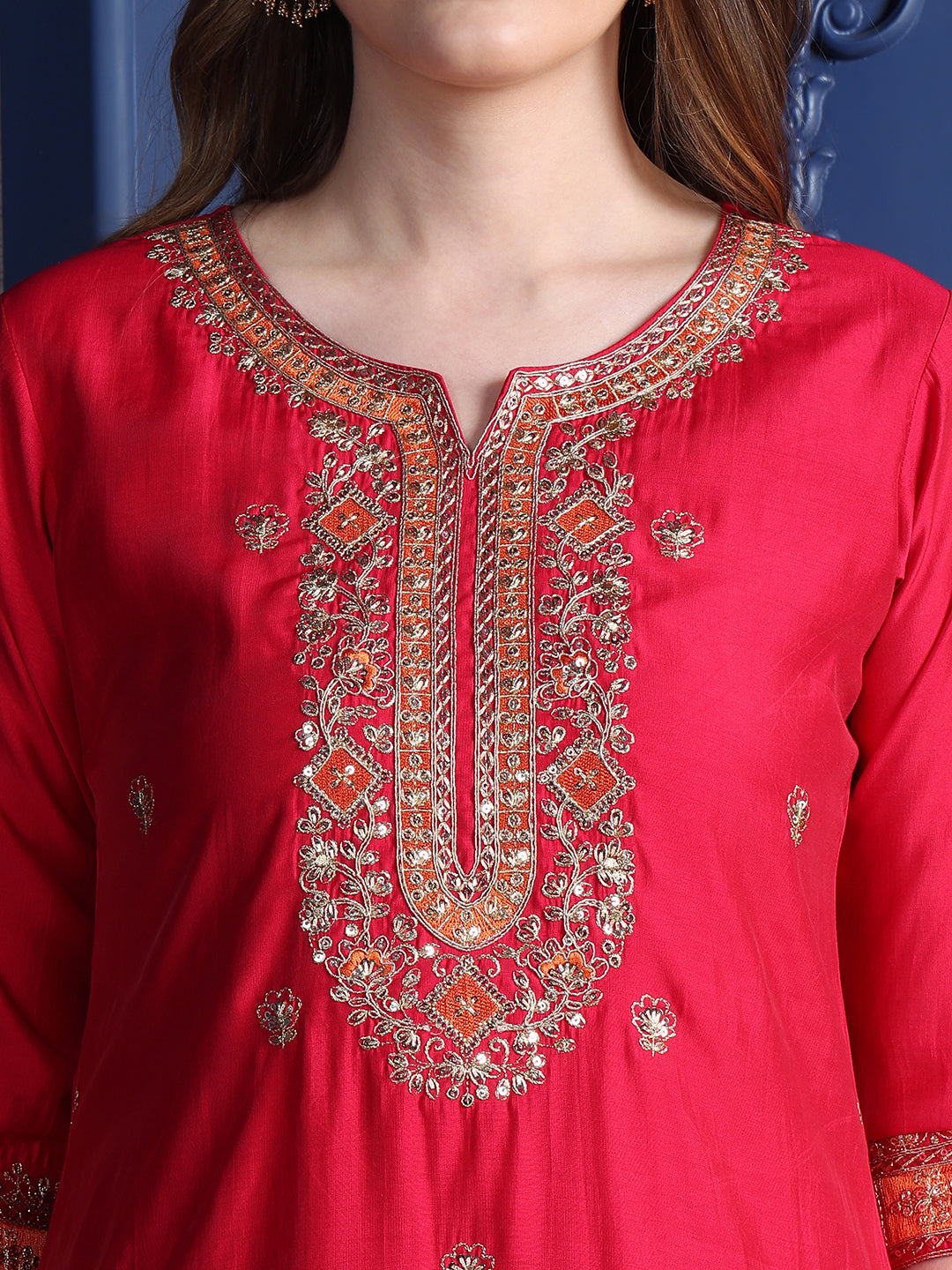 Embroidered Kurta With Pant & Two Toned Embroidered Dupatta, Pink - Hiral Fashion - Dista