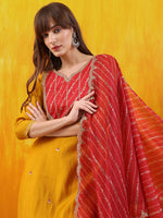 Thumbnail for Sequined Embroidered & Applique Patch Kurta With Pant & Printed Dupatta, Mustard - Hiral Fashion - Distacart