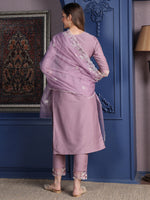 Thumbnail for Embroidered Kurta With Pant & Organza Embroidered Dupatta, Lavender - Hiral Fashion - Distacart