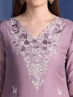 Thumbnail for Embroidered Kurta With Pant & Organza Embroidered Dupatta, Lavender - Hiral Fashion - Distacart