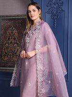 Thumbnail for Embroidered Kurta With Pant & Organza Embroidered Dupatta, Lavender - Hiral Fashion - Distacart