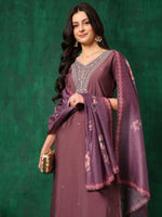 Thumbnail for Sequined Embroidered Kurta With Pant & Printed Dupatta, Mauve - Hiral Fashion - Distacart