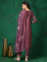 Thumbnail for Sequined Embroidered Kurta With Pant & Printed Dupatta, Mauve - Hiral Fashion - Distacart
