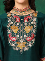Thumbnail for Embroidered Kurta With Pant & Embroidered Dupatta, Bottle-Green - Hiral Fashion - Distacart