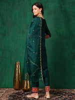 Thumbnail for Embroidered Kurta With Pant & Embroidered Dupatta, Bottle-Green - Hiral Fashion - Distacart