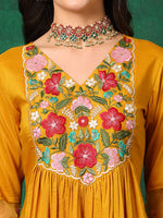 Thumbnail for Aline Embroidered Kurta With Pant & Embroidered Dupatta, Mustard - Hiral Fashion - Distacart