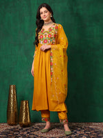 Thumbnail for Aline Embroidered Kurta With Pant & Embroidered Dupatta, Mustard - Hiral Fashion - Distacart