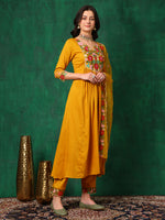 Thumbnail for Aline Embroidered Kurta With Pant & Embroidered Dupatta, Mustard - Hiral Fashion - Distacart