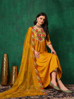 Thumbnail for Aline Embroidered Kurta With Pant & Embroidered Dupatta, Mustard - Hiral Fashion - Distacart
