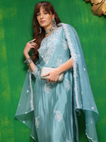 Thumbnail for Embroidered Kurta With Pant & Dupatta, Aqua-Blue - Hiral Fashion - Distacart