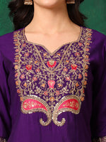 Thumbnail for Embroidered Kurta With Pant & Embroidered Dupatta, Purple - Hiral Fashion - Distacart