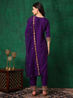 Thumbnail for Embroidered Kurta With Pant & Embroidered Dupatta, Purple - Hiral Fashion - Distacart