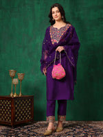 Thumbnail for Embroidered Kurta With Pant & Embroidered Dupatta, Purple - Hiral Fashion - Distacart
