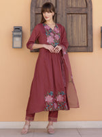 Thumbnail for Aline Embroidered Kurta With Pant & Embroidered Dupatta, Rust - Hiral Fashion - Distacart
