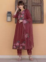 Thumbnail for Aline Embroidered Kurta With Pant & Embroidered Dupatta, Rust - Hiral Fashion - Distacart