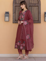 Thumbnail for Aline Embroidered Kurta With Pant & Embroidered Dupatta, Rust - Hiral Fashion - Distacart