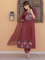 Thumbnail for Aline Embroidered Kurta With Pant & Embroidered Dupatta, Rust - Hiral Fashion - Distacart