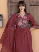 Thumbnail for Aline Embroidered Kurta With Pant & Embroidered Dupatta, Rust - Hiral Fashion - Distacart