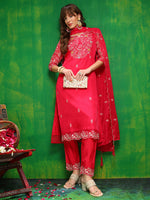 Thumbnail for Hand Embroidered Kurta With Pant & Embroidered Dupatta, Pink - Hiral Fashion - Distacart