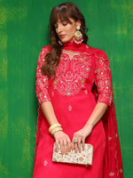 Thumbnail for Hand Embroidered Kurta With Pant & Embroidered Dupatta, Pink - Hiral Fashion - Distacart