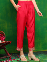 Thumbnail for Hand Embroidered Kurta With Pant & Embroidered Dupatta, Pink - Hiral Fashion - Distacart