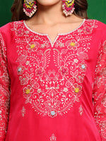 Thumbnail for Hand Embroidered Kurta With Pant & Embroidered Dupatta, Pink - Hiral Fashion - Distacart