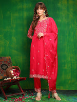 Thumbnail for Hand Embroidered Kurta With Pant & Embroidered Dupatta, Pink - Hiral Fashion - Distacart