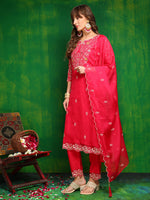 Thumbnail for Hand Embroidered Kurta With Pant & Embroidered Dupatta, Pink - Hiral Fashion - Distacart