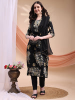 Thumbnail for Floral Printed A-Line Kurta With Pant & Dupatta, Black - Hiral Fashion - Distacart