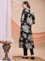 Thumbnail for Floral Printed A-Line Kurta With Pant & Dupatta, Black - Hiral Fashion - Distacart