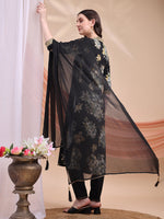 Thumbnail for Floral Printed A-Line Kurta With Pant & Dupatta, Black - Hiral Fashion - Distacart